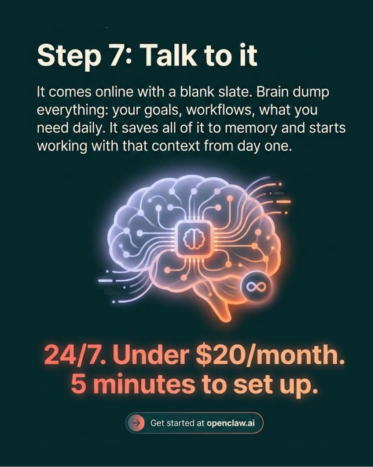 Eight-slide light-theme LinkedIn carousel for Pixis about setting up an AI assistant, slide 8 of 8