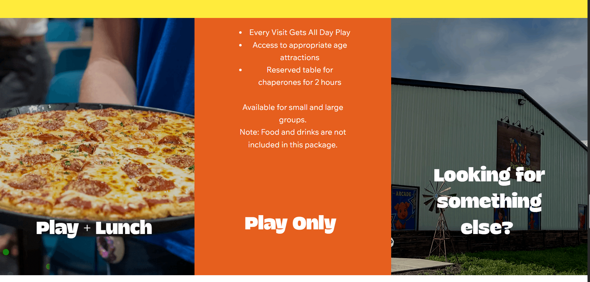 Kids Party Ranch group events page section