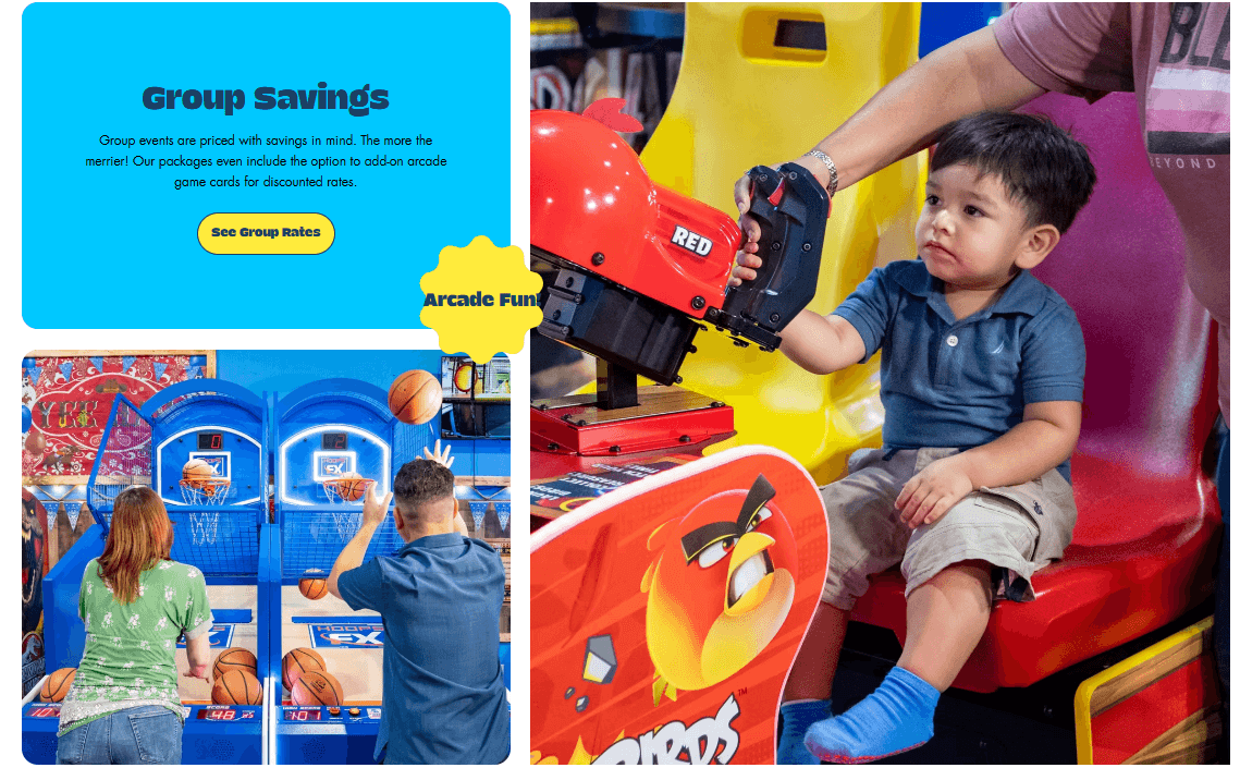 Kids Party Ranch group savings website section